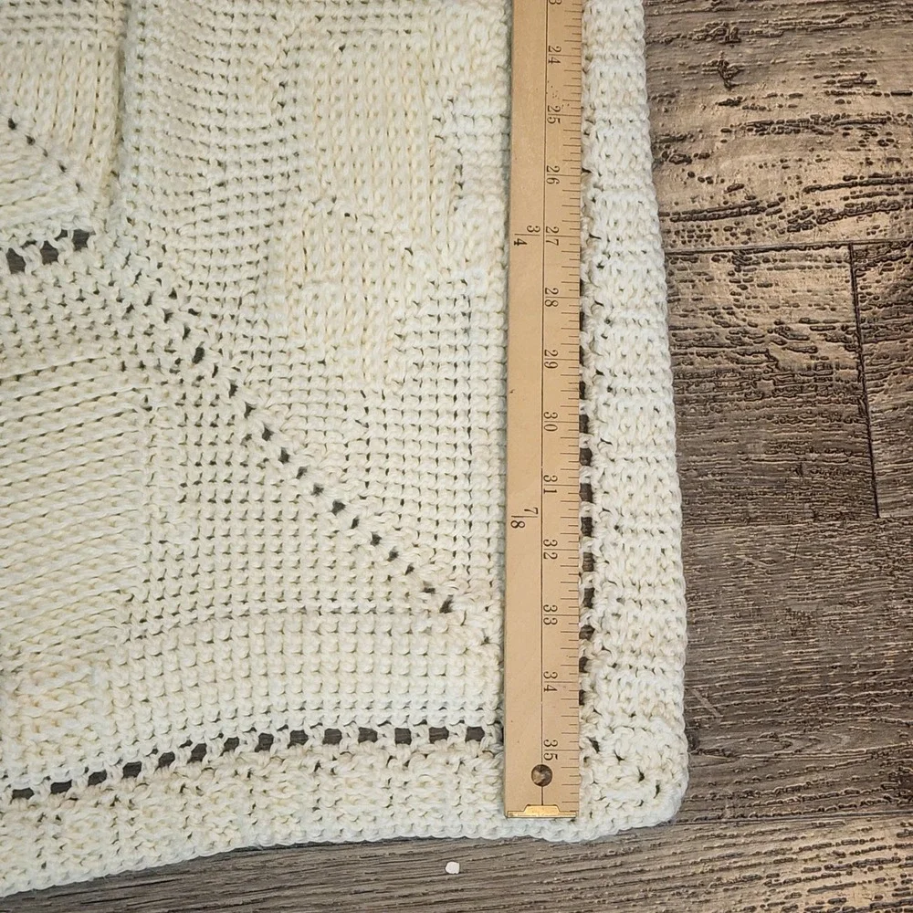 Handmade Knit Baby Blanket Cream Animals Checkerboard Vintage Unisex 35x35